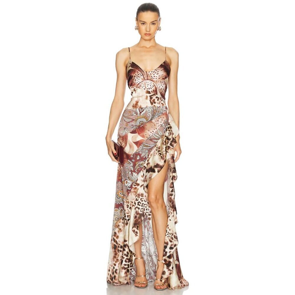 retrofete Raelynn Silk Maxi Dress Vintage Mixed Print Womens Size Medium